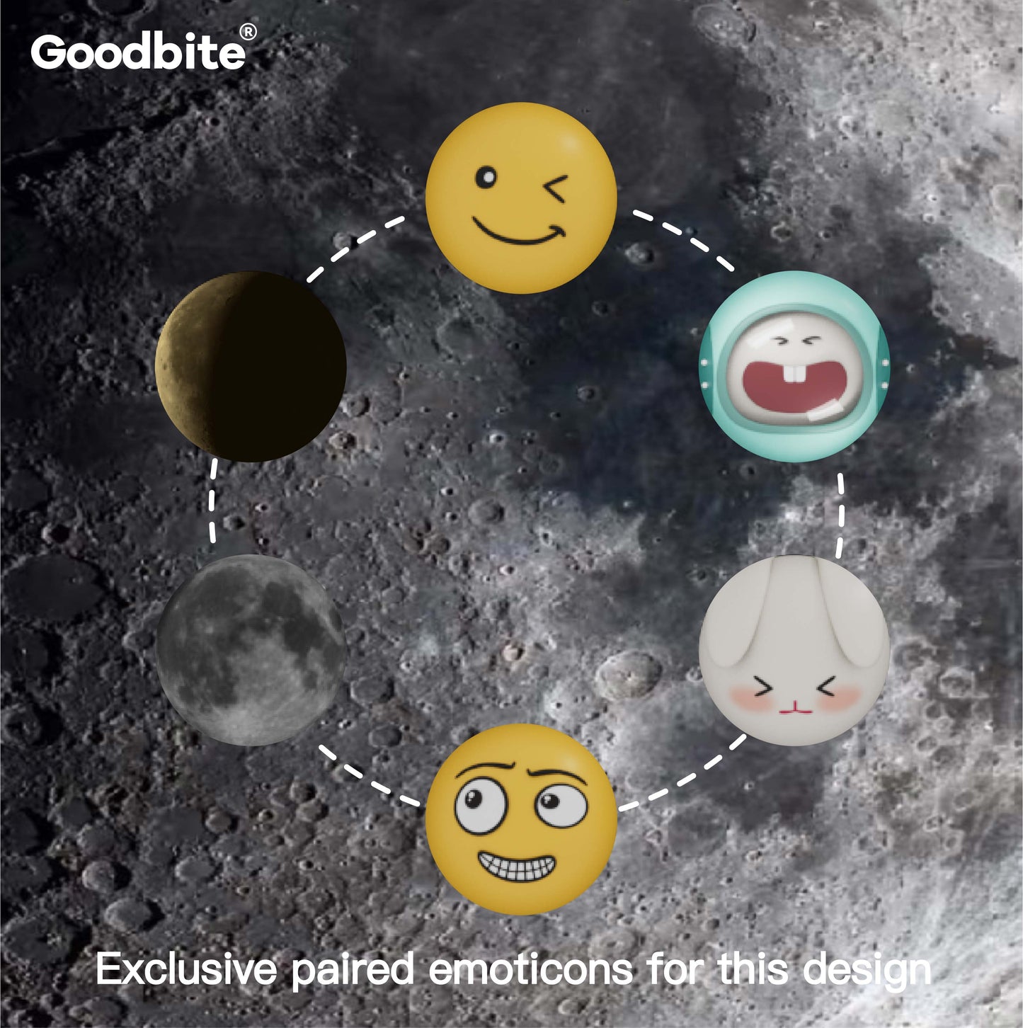 GOODBITE Dynamic Full Moon Emoticons Display T-shirt