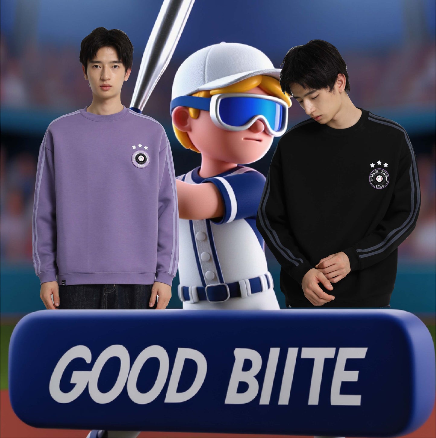GOODBITE Dynamic Emoticon Display Baseball Hoodie