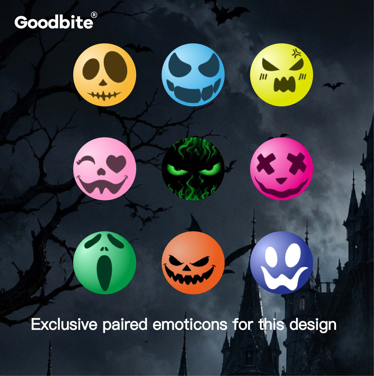 Goodbite A zip-up hoodie with animated emojis