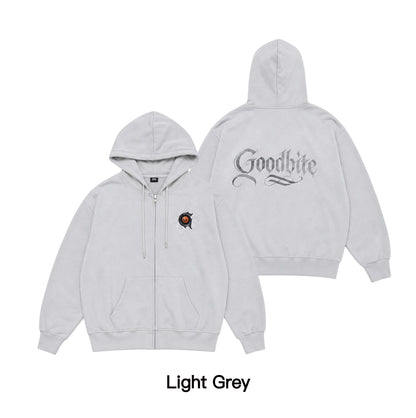 Goodbite A zip-up hoodie with animated emojis