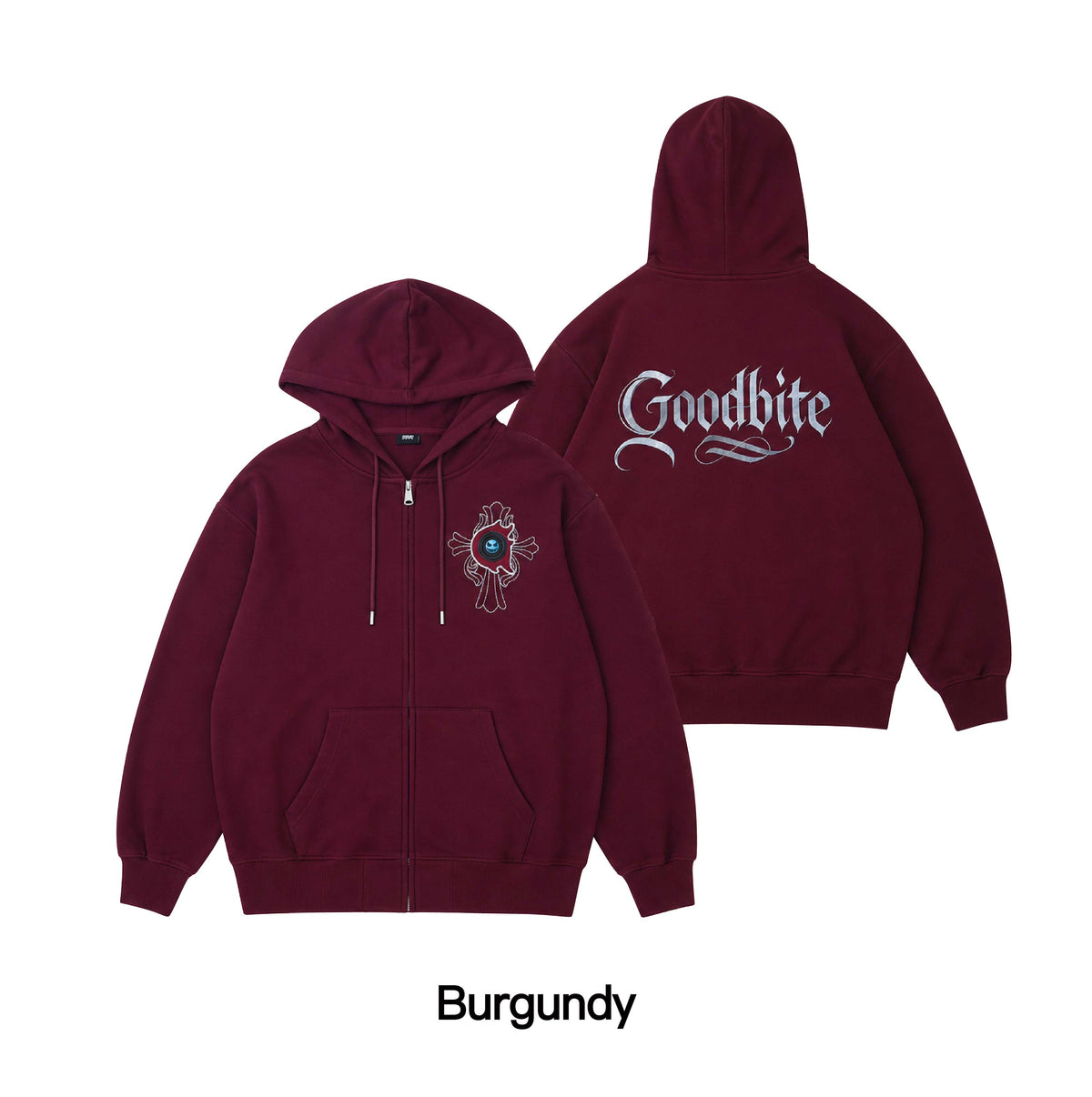 Goodbite A zip-up hoodie with animated emojis