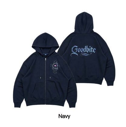 Goodbite A zip-up hoodie with animated emojis